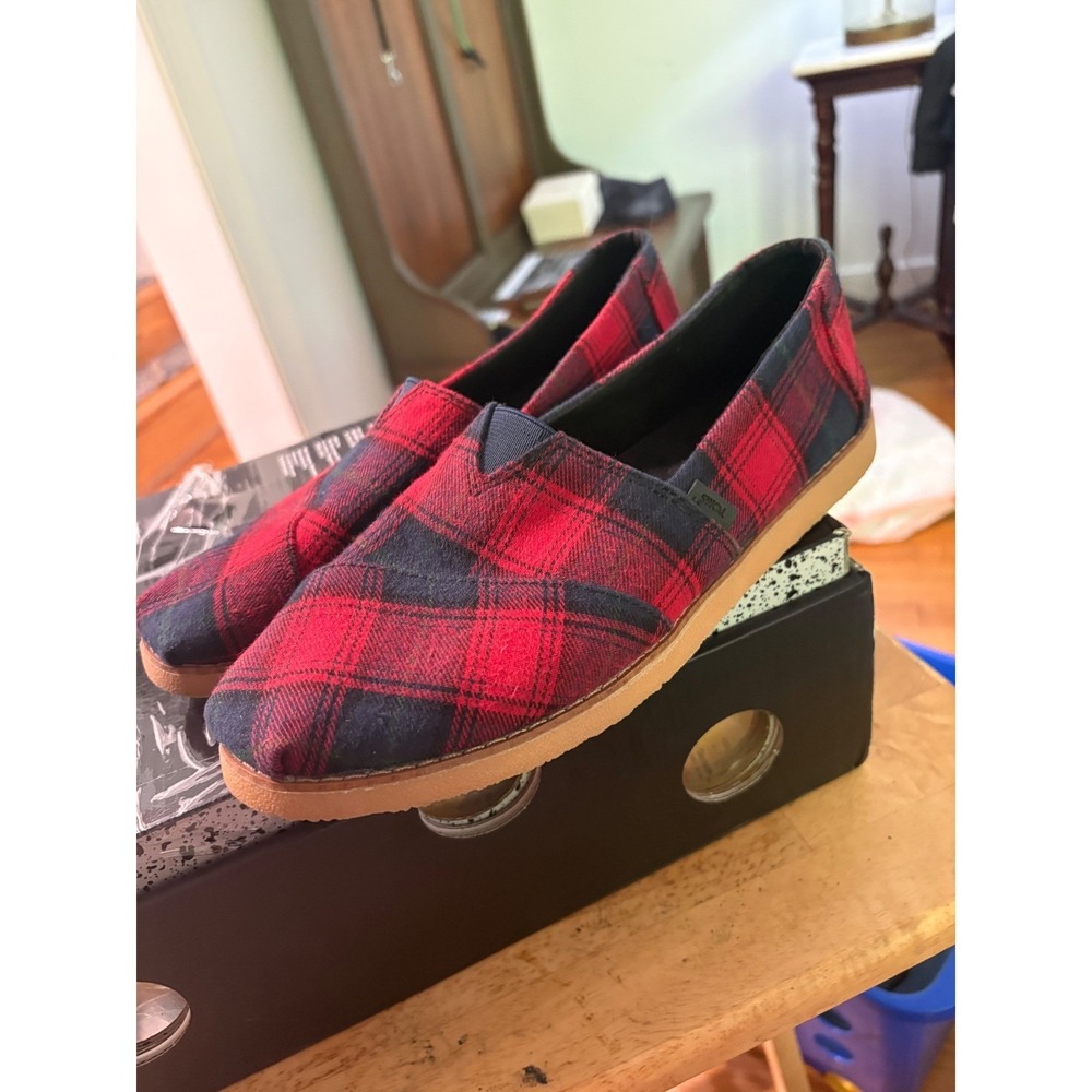TOMS Womens Alpargata Red Navy Buffalo Plaid Flannel Slip On Shoes Size 9